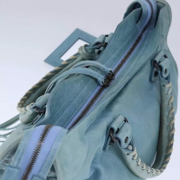 BALENCIAGA The City Hand Bag Leather 2way Light Blue Auth - Picture 10 of 16